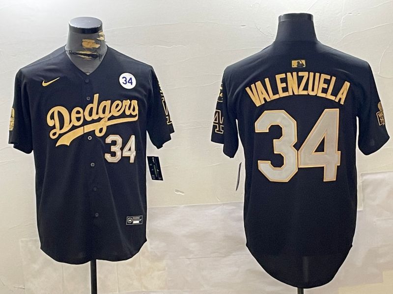 Men Los Angeles Dodgers #34 Valenzuela Black Gold Game 2024 Nike MLB Jersey style 12021